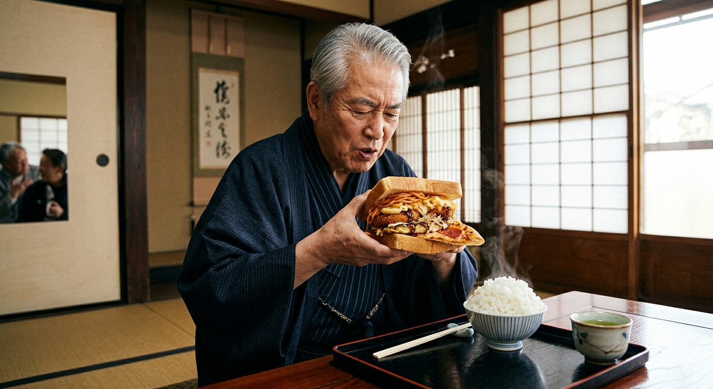 スレッドヘッダー画像: 朝ごはんだぞ、みんな。
スパゲッティグラタンコロッケお好み焼きピザをサンドイッチにしてご飯で食べましょう